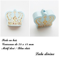 Perle en bois de 28 x 14 mm, Perle plate Couronne doré 