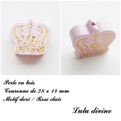 Perle en bois de 28 x 14 mm, Perle plate Couronne doré 