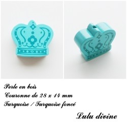  Perle en bois de 28 x 14 mm, Perle plate Couronne  2