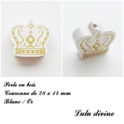  Perle en bois de 28 x 14 mm, Perle plate Couronne 
