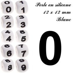 Perle en silicone  12 x 12 mm Blanc Chiffre 2