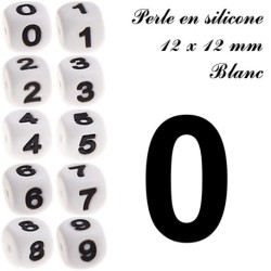 Perle en silicone  12 x 12 mm Blanc Chiffre