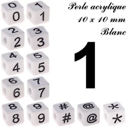 Perle acrylique 10 x 10 mm Blanc Chiffre 2