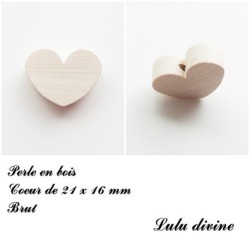 Perle en bois de 21 x 16 mm, Perle plate Coeur