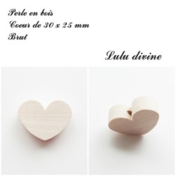 Perle en bois de 30 x 25 mm, Perle plate Coeur
