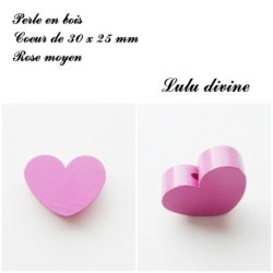 Perle en bois de 30 x 25 mm, Perle plate Coeur