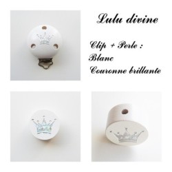 Pince en bois / Clip en bois et sa perle : Couronne argentée 
