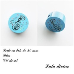 Perle en bois de 20 mm, Perle plate Clé de sol