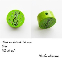 Perle en bois de 20 mm, Perle plate Clé de sol