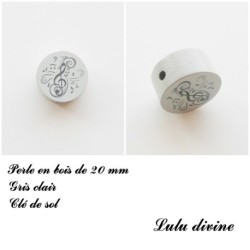 Perle en bois de 20 mm, Perle plate Clé de sol