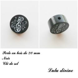 Perle en bois de 20 mm, Perle plate Clé de sol