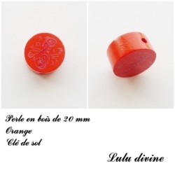 Perle en bois de 20 mm, Perle plate Clé de sol