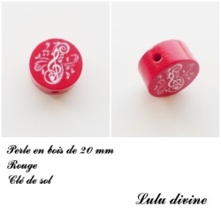 Perle en bois de 20 mm, Perle plate Clé de sol