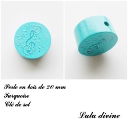 Perle en bois de 20 mm, Perle plate Clé de sol