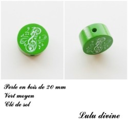 Perle en bois de 20 mm, Perle plate Clé de sol