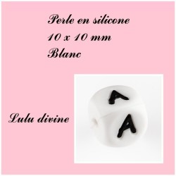 Perle en silicone 10 x 10 mm Blanc Lettre 2