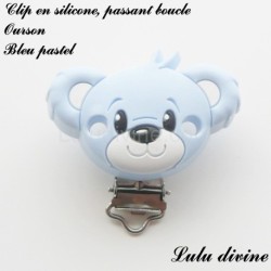 Pince / Clip en silicone, attache tétine, passant, Ourson