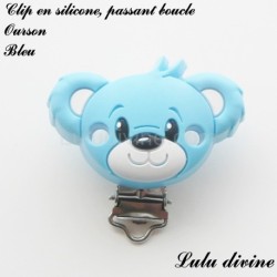 Pince / Clip en silicone, attache tétine, passant, Ourson