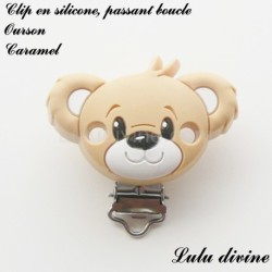 Pince / Clip en silicone, attache tétine, passant, Ourson