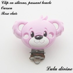 Pince / Clip en silicone, attache tétine, passant, Ourson