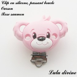 Pince / Clip en silicone, attache tétine, passant, Ourson