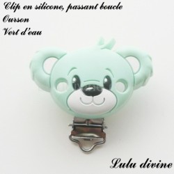 Pince / Clip en silicone, attache tétine, passant, Ourson