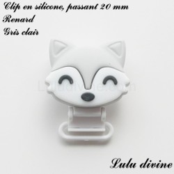 Pince / Clip en silicone, attache tétine, passant de 20 mm, Renard 