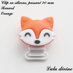 Pince / Clip en silicone, attache tétine, passant de 20 mm, Renard 