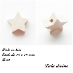 Perle en bois de 18 x 18 mm, Perle plate Etoile
