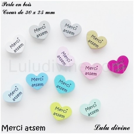 Perle en bois Coeur Merci ATSEM