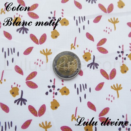 Tissu Coton Blanc motif