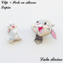 Clip + Perle silicone boucle Lapin