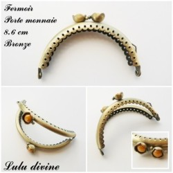 Fermoir claps Fleur demi cercle porte monnaie de 8.6 cm métal Bronze, Fleur perle 