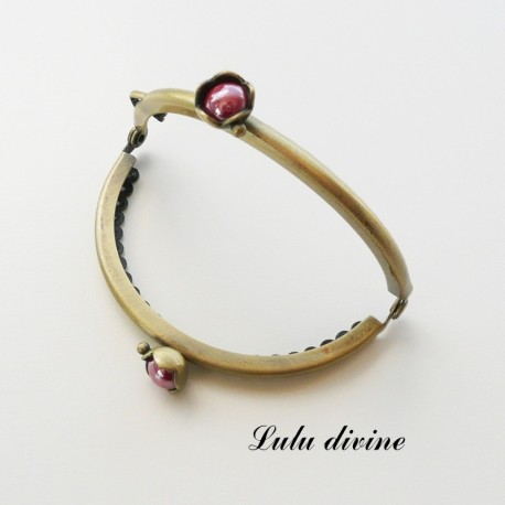 Fermoir claps Fleur demi cercle porte monnaie de 8.6 cm métal Bronze, Fleur perle 