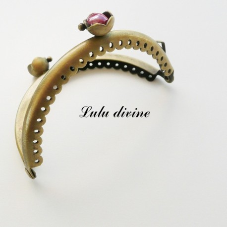 Fermoir claps Fleur demi cercle porte monnaie de 8.6 cm métal Bronze, Fleur perle 