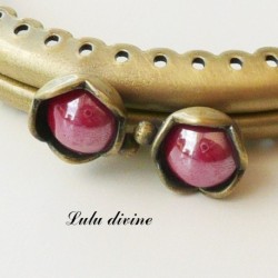 Fermoir claps Fleur demi cercle porte monnaie de 8.6 cm métal Bronze, Fleur perle 