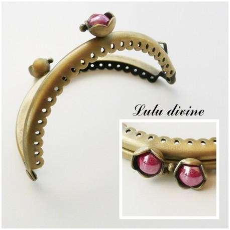 Fermoir claps Fleur demi cercle porte monnaie de 8.6 cm métal Bronze, Fleur perle 