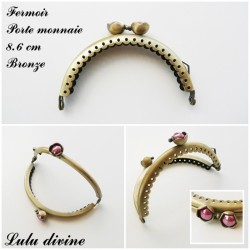 Fermoir claps Fleur demi cercle porte monnaie de 8.6 cm métal Bronze, Fleur perle  2