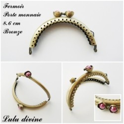 Fermoir claps Fleur demi cercle porte monnaie de 8.6 cm métal Bronze, Fleur perle 