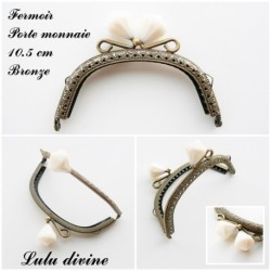 Fermoir claps Fleur demi cercle porte monnaie de 8.8 cm métal Bronze, Fleur perle Vert