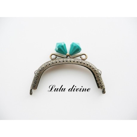 Fermoir claps Fleur demi cercle porte monnaie de 8.8 cm métal Bronze, Fleur perle Vert