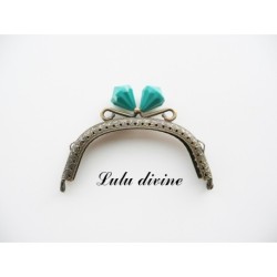 Fermoir claps Fleur demi cercle porte monnaie de 8.8 cm métal Bronze, Fleur perle Vert