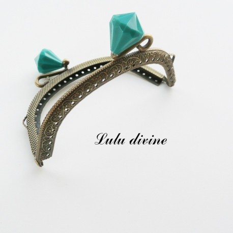 Fermoir claps Fleur demi cercle porte monnaie de 8.8 cm métal Bronze, Fleur perle Vert