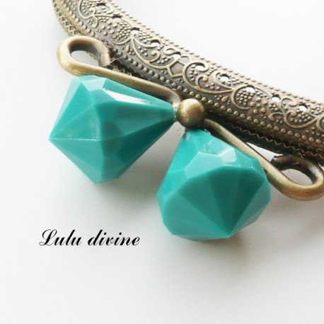 Fermoir claps Fleur demi cercle porte monnaie de 8.8 cm métal Bronze, Fleur perle Vert