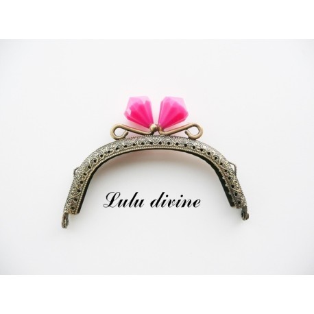 Fermoir claps Fleur demi cercle porte monnaie de 8.8 cm métal Bronze, Fleur perle Vert