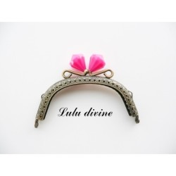 Fermoir claps Fleur demi cercle porte monnaie de 8.8 cm métal Bronze, Fleur perle Vert