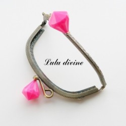 Fermoir claps Fleur demi cercle porte monnaie de 8.8 cm métal Bronze, Fleur perle Vert