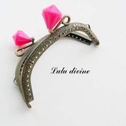 Fermoir claps Fleur demi cercle porte monnaie de 8.8 cm métal Bronze, Fleur perle Vert