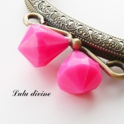 Fermoir claps Fleur demi cercle porte monnaie de 8.8 cm métal Bronze, Fleur perle Vert