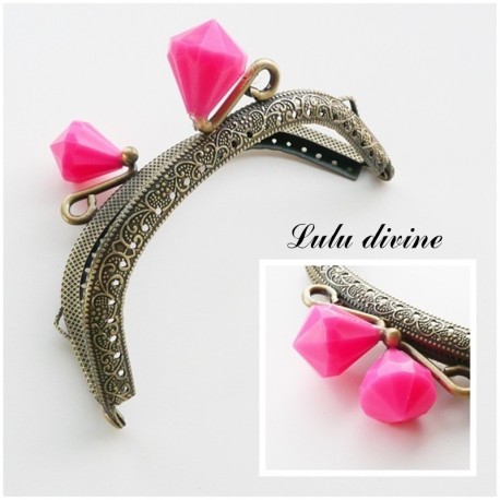 Fermoir claps Fleur demi cercle porte monnaie de 8.8 cm métal Bronze, Fleur perle Vert